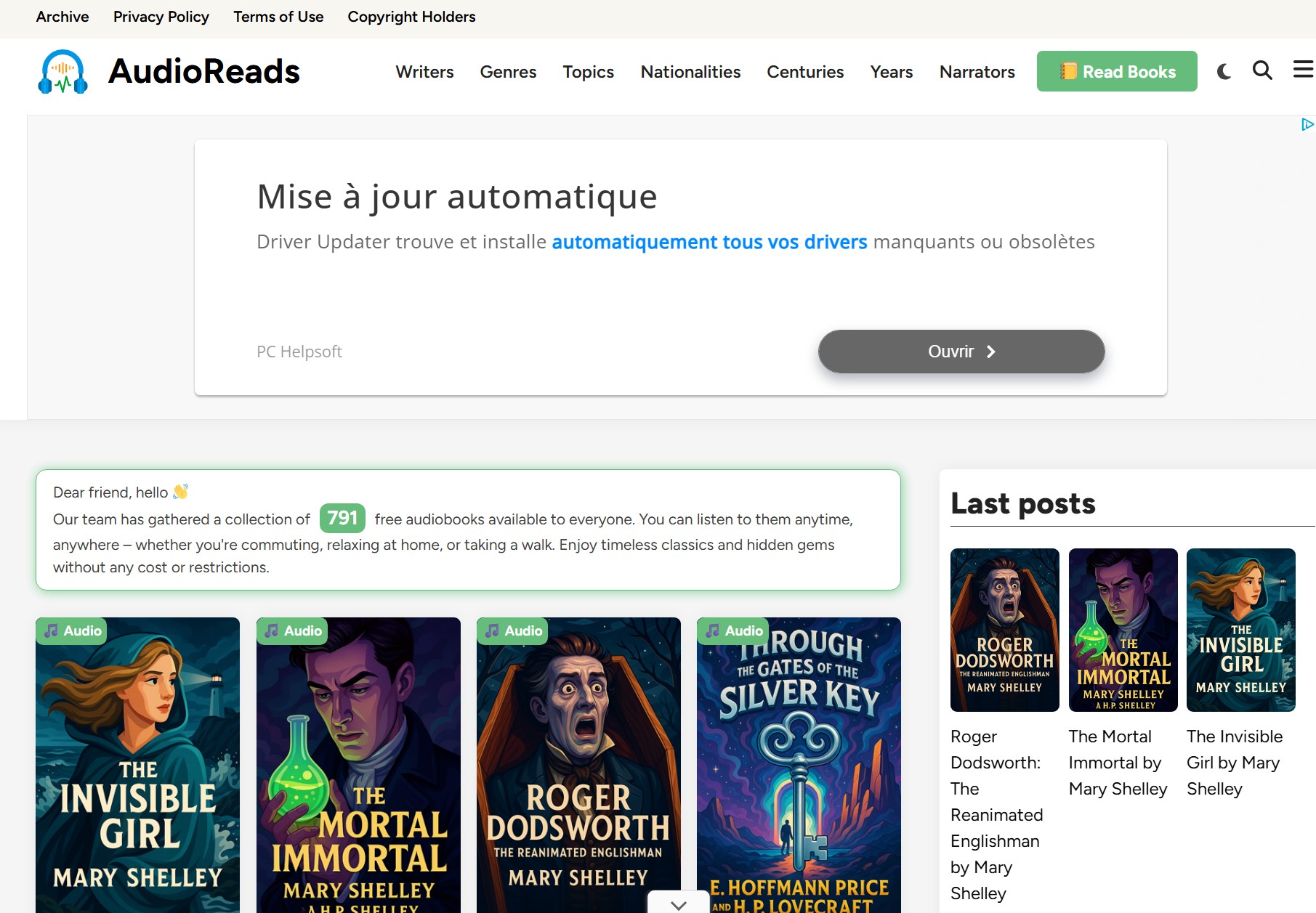 free online audiobooks site without downloading: audioreads.org