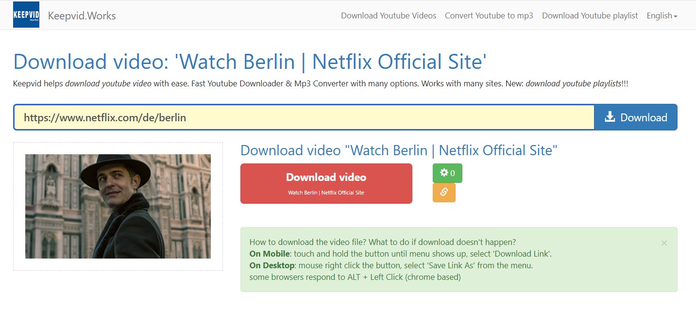 Schritte zum Netflix MP4 Download mit Keepvid