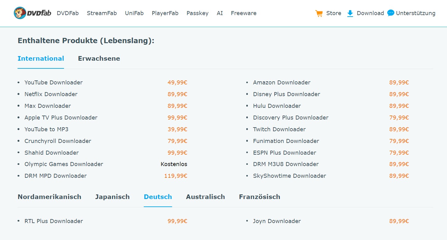 Bei StreamFab stehen viele Video Downloader