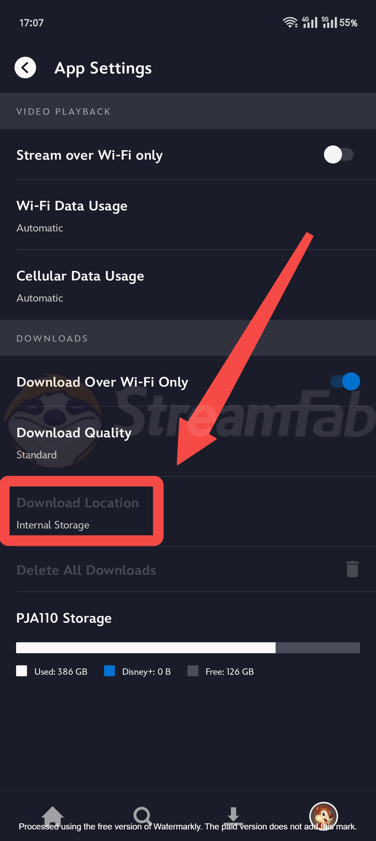 how to change download path of disney plus to sd cards