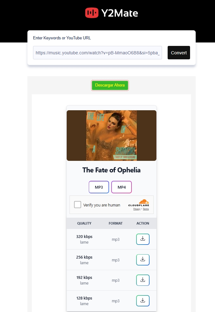 Y2Mate paste youtube music url