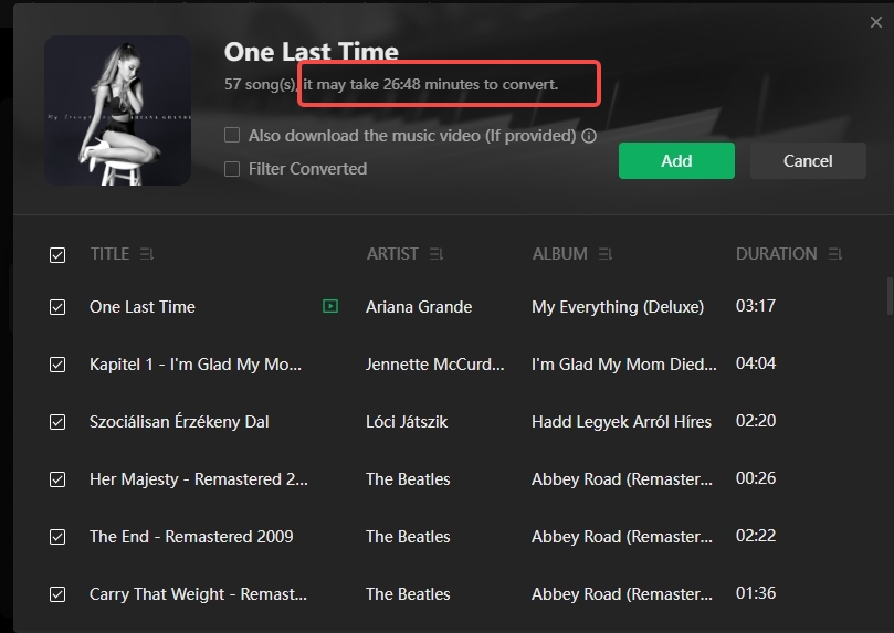 noteburner spotify playlist time