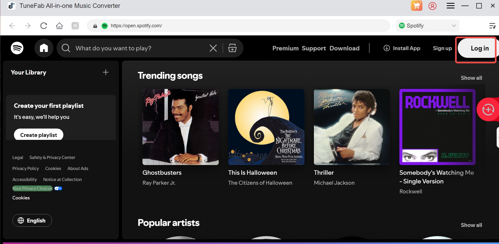 tunefab spotify login