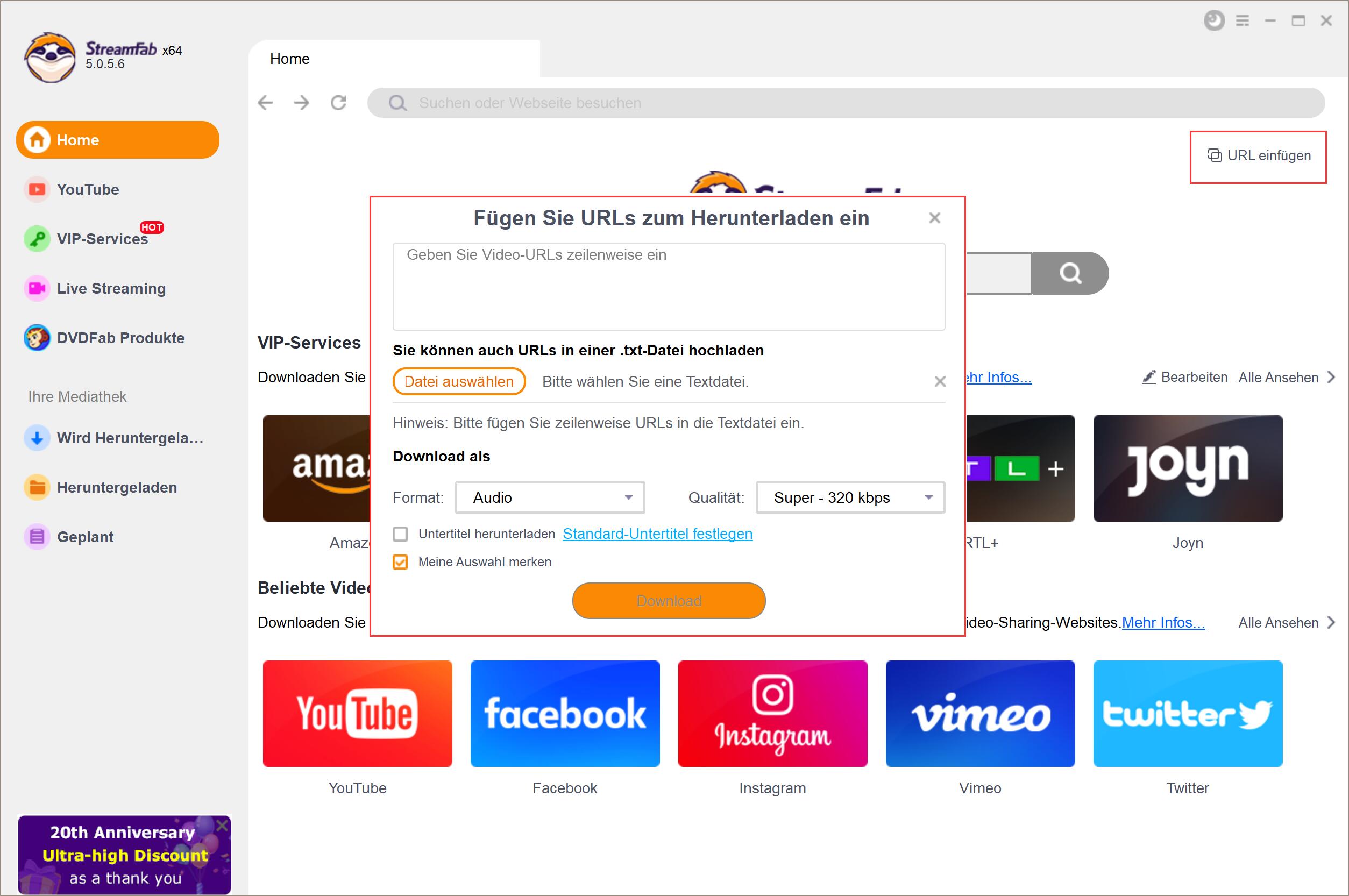 facebook video download:Teil 3: So downloaden Sie Facebook Videos mit StreamFab YouTube Downloader