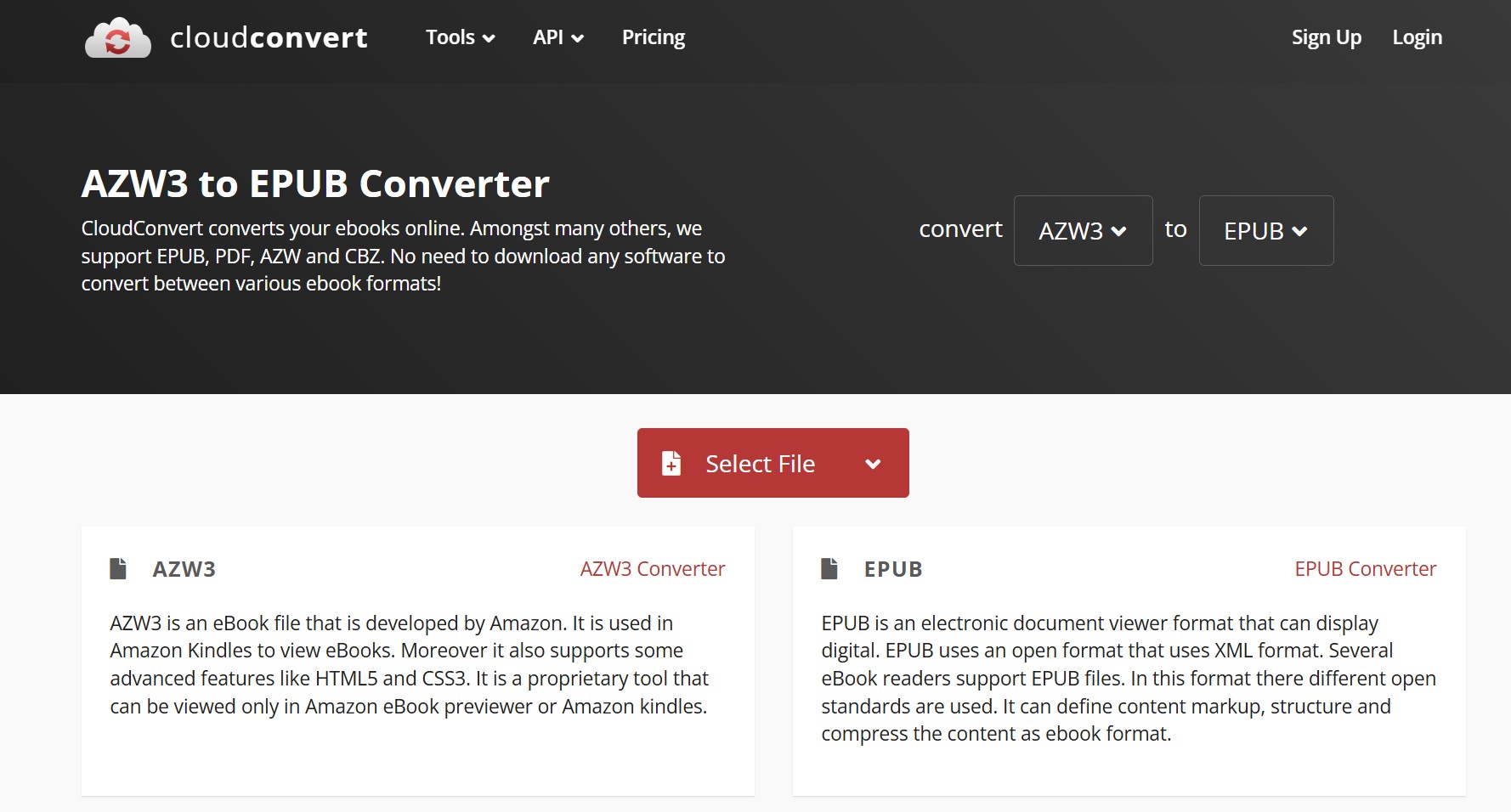 Steps to convert AZW3 to EPUB Using online converter