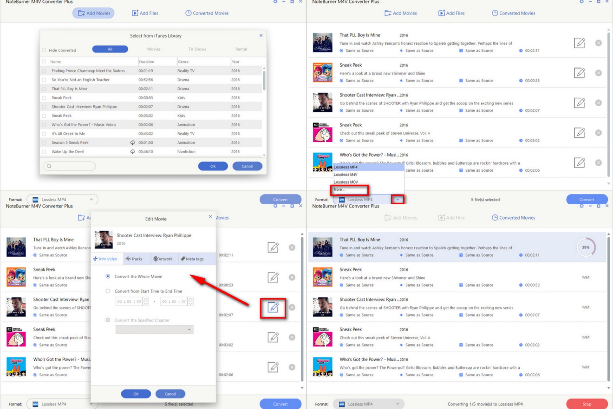 4 Ways to Convert iTunes Movies to MP4: steps of noteburner