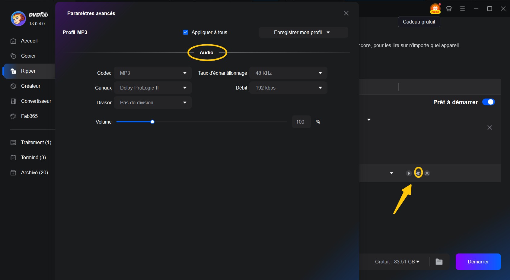convertir cd en mp3 avec DVDFab DVD Ripper