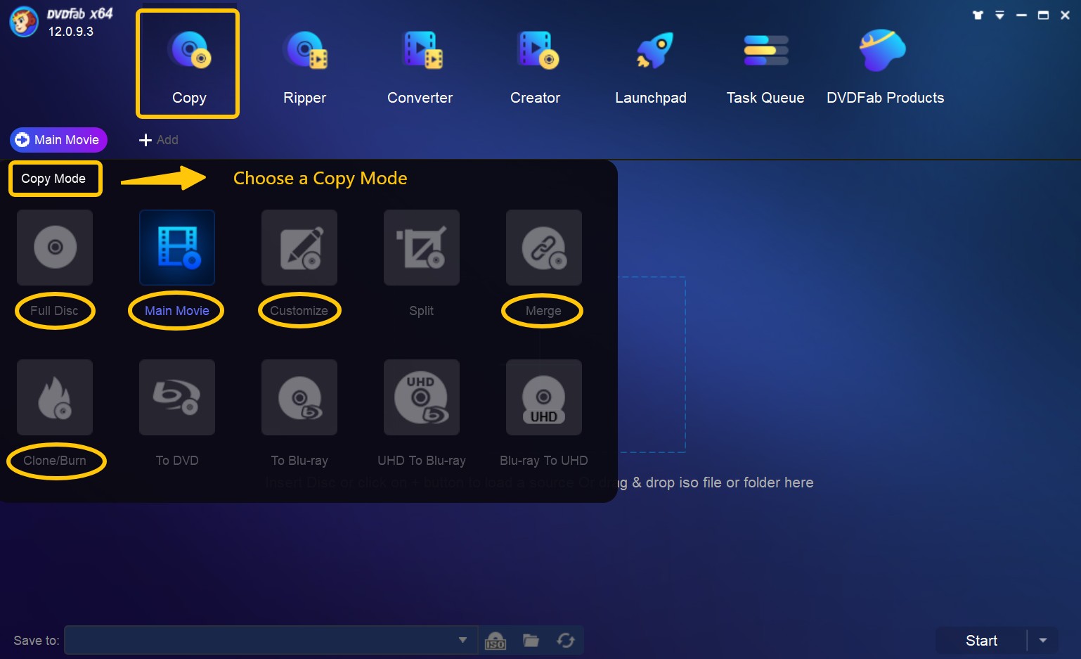 DVDFab Blu-ray Copy: Choose a Copy Mode