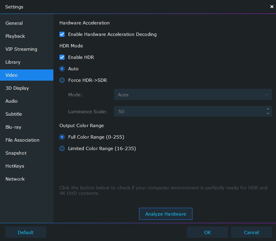 unext player:Video Settings