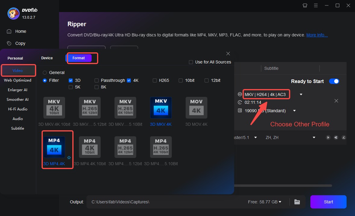 Choose Output Video Format in dvdfab dvd ripper