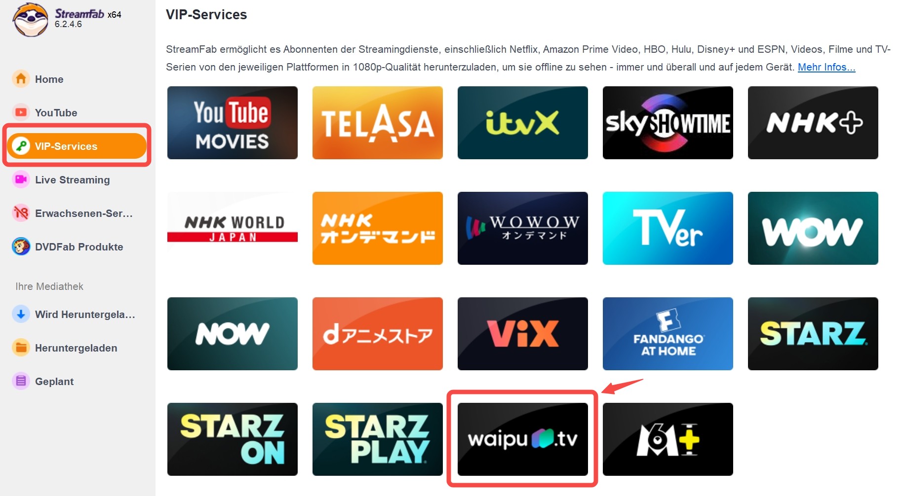 Waipu TV Videos mit StreamFab herunterladen