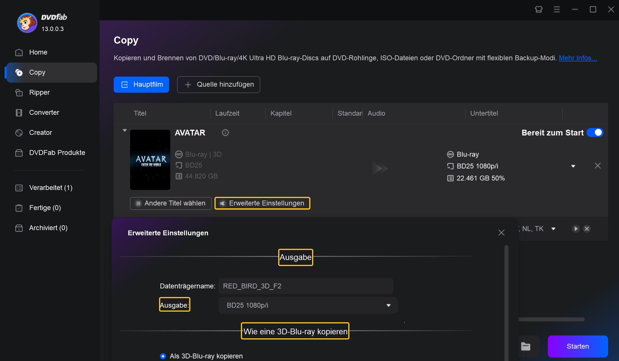 3D-Blu-rays auf BD zu kopieren: DVDFab Blu-ray Copy